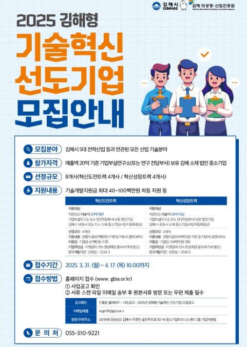 2025년 김해형 기술혁신 선도기업 육성사업 참여기업 모집