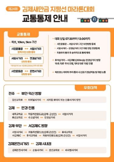 제24회 김제새만금 지평선 전국마라톤대회 교통통제 실시