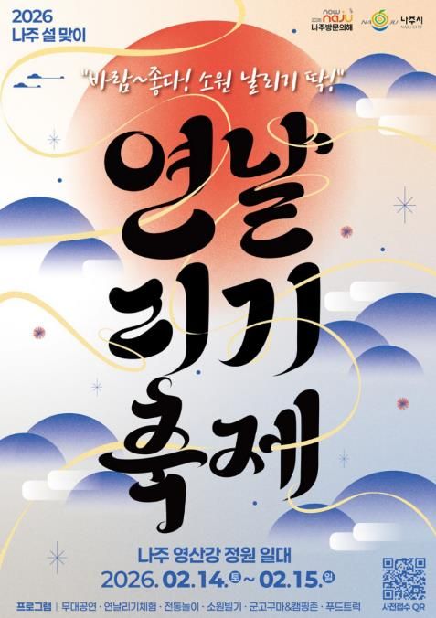 나주시가 오는 2월 14일부터 15일까지 영산강 정원 일원에서 ‘2026 설맞이 연날리기 축제’를 개최한다.(사진 제공-나주시)