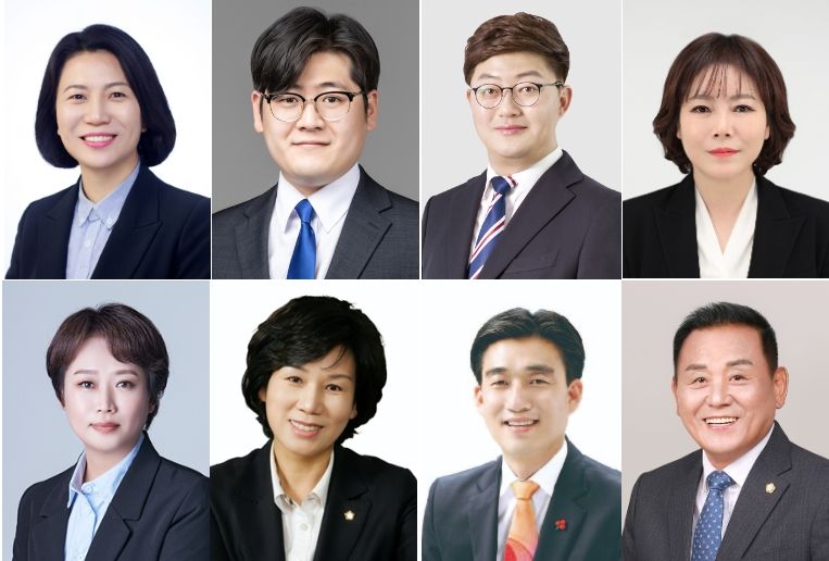 위좌측부터 최지은 의원/김세혁 의원/송영진 의원/전윤미 의원/온혜정 의원/박혜숙 의원/채영병 의원/양영환 의원