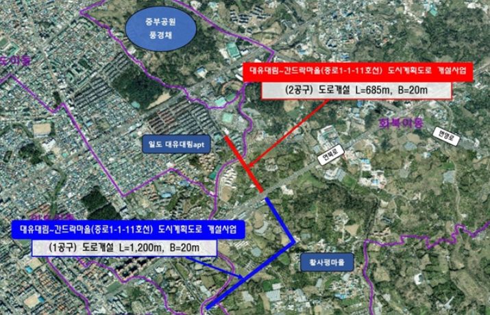 대유대림~간드락마을 도시계획도로 위치도